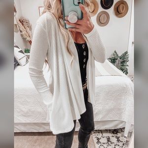 Altar’d State Cream Waffle-Knit Cardigan